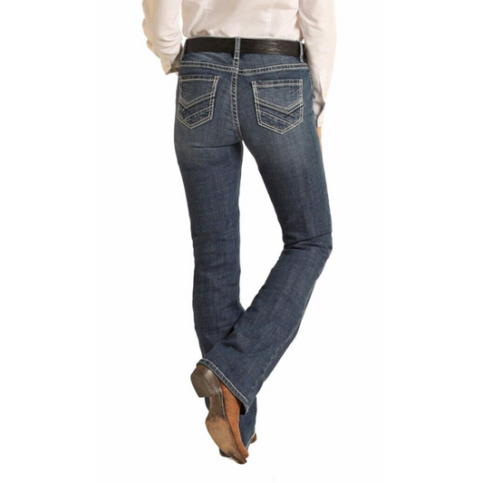 **Rock & Roll Women's Ivory/Blue Pocket Riding Jeans