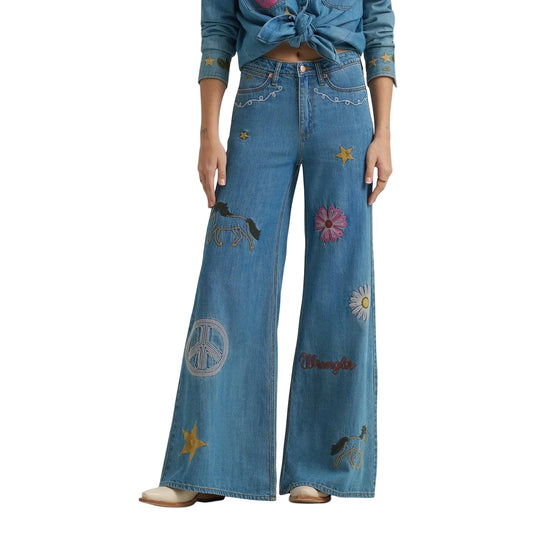 Wrangler Women's Lainey Wilson Cheeky Wide Leg Embroidered Jeans - Denim - Irvine Tack & Western Wear