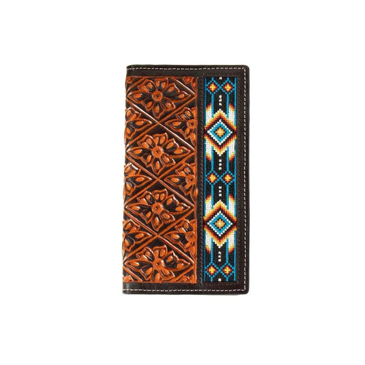 3D Men's Rodeo Style Floral Hand Tooled Embroidered Wallet- Brown/Black