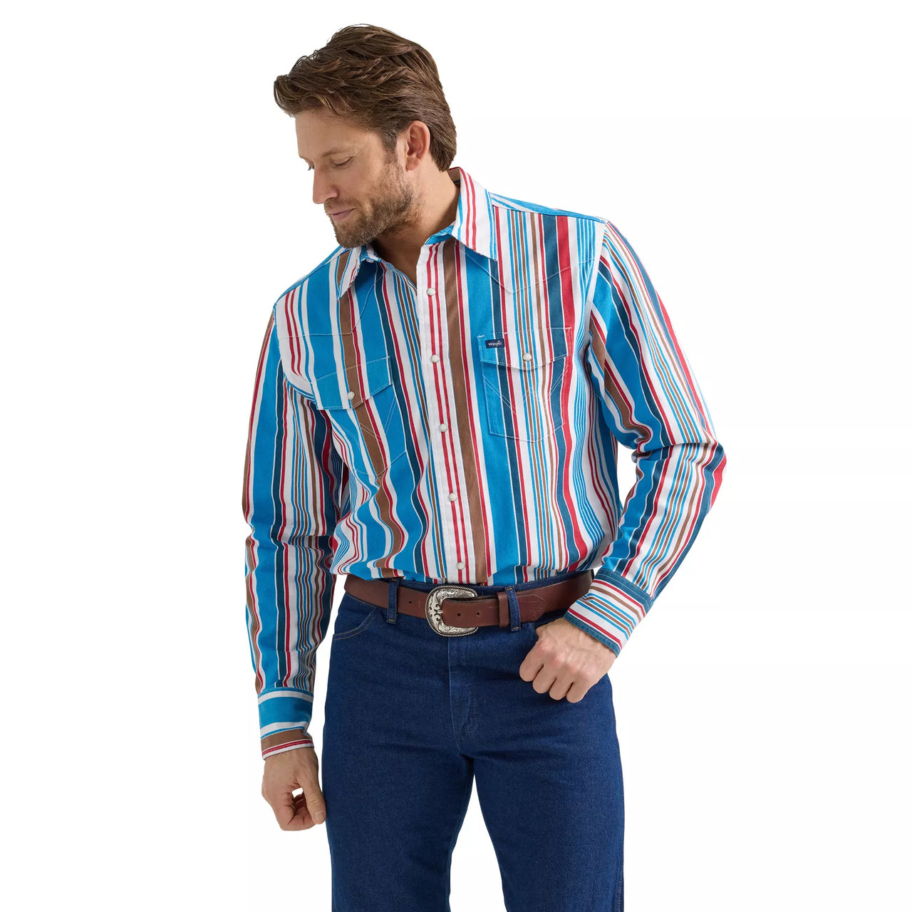 Wrangler Men's Vintage Long Sleeve Striped Shirt- Multi