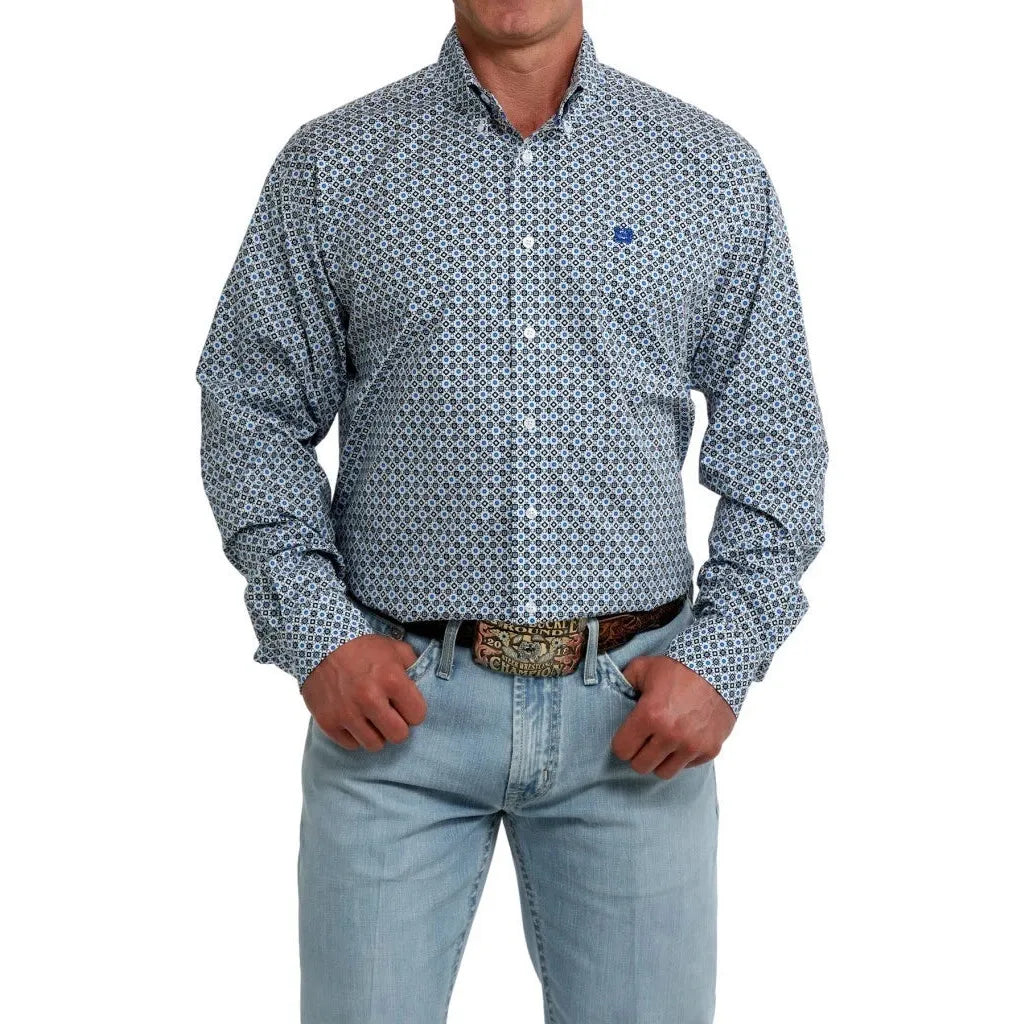 Cinch Men's Long Sleeve  Print Shirt- White
