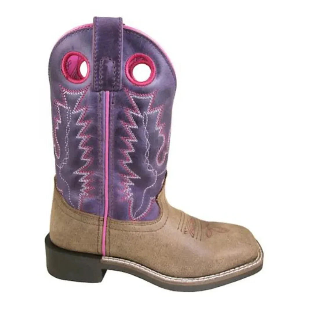 Smoky Mountain Boots Kid's Tracie Western Boots- Distressed Brown/Purple