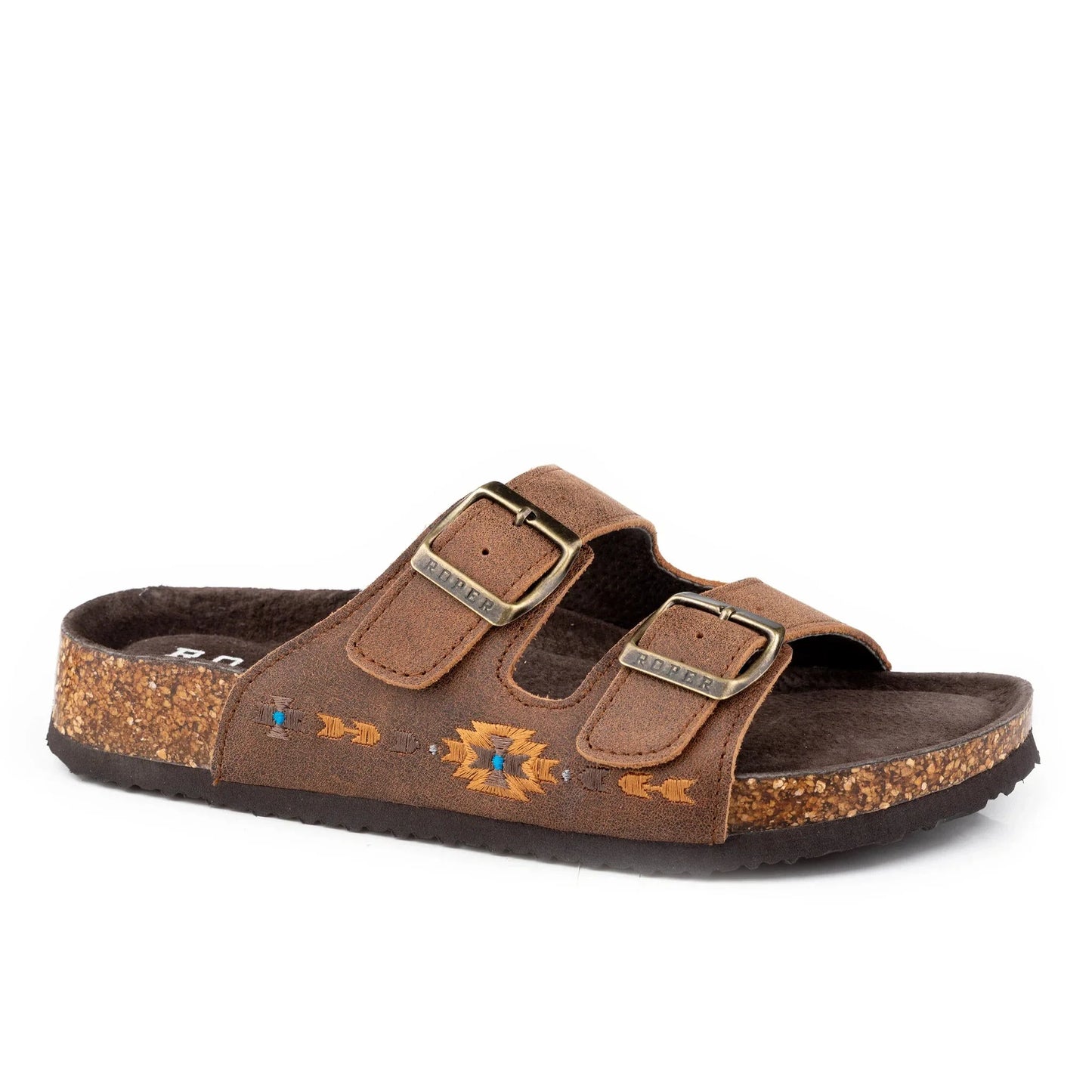 Roper Women's Rustic Leather with Aztec Stitching Footwear- Tan