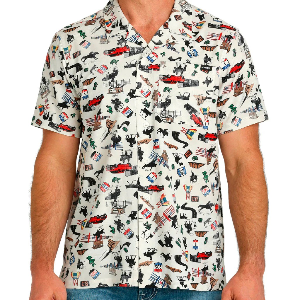 Cinch Men's Short Sleeve Camp Shirt - White