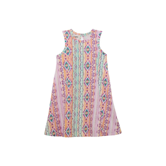 Wrangler SU25  Girl's Sleeveless Aztec Print Dress- Purple Multi