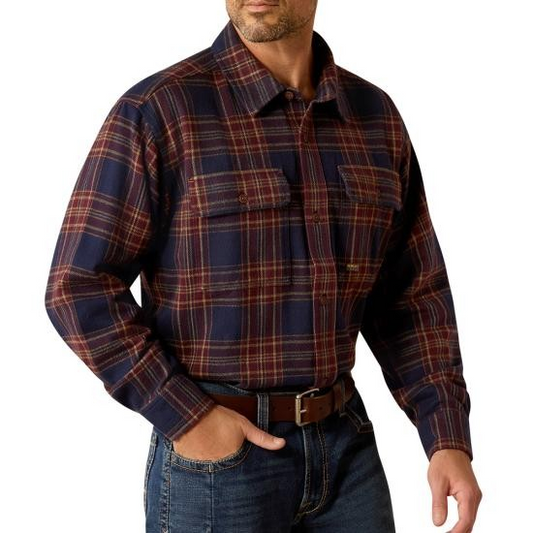 Ariat Men's Rebar Heavy Flannel Long Sleeve Work Shirt - Navy/Malbec