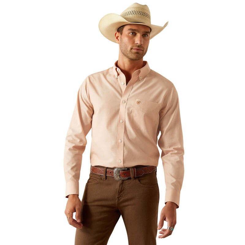 Ariat Men's Long Sleeve Wrinkle Free Solid Fitted Shirt - Light Brown