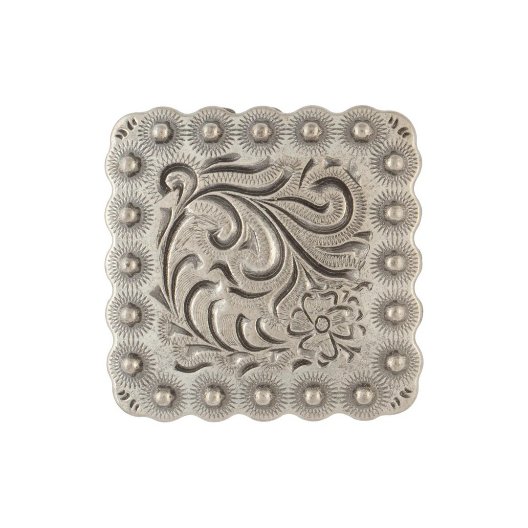 Square Floral Berry Concho - Antique Nickel