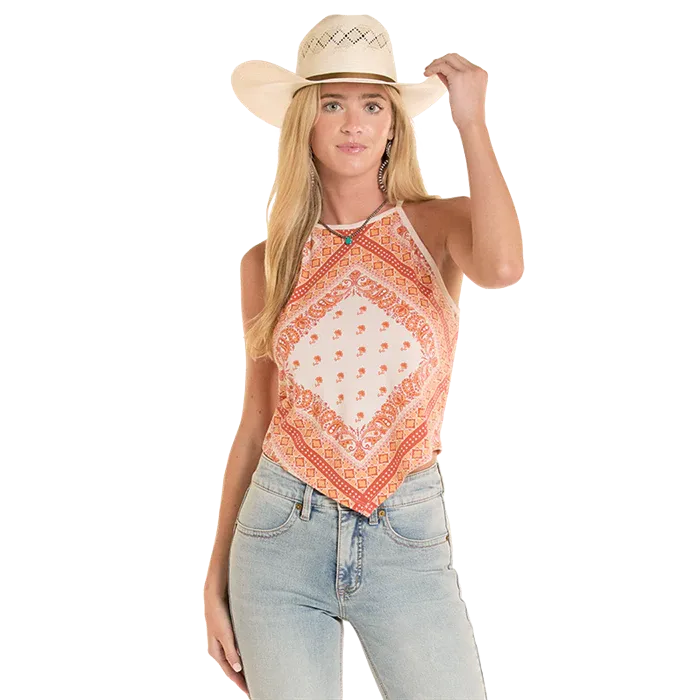 Rock & Roll Women's Bandana Print Tank Top - Burnt Orange