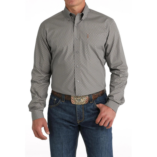 Cinch Men's Long Sleeve Modern Fit Geometric Print Shirt - Grey