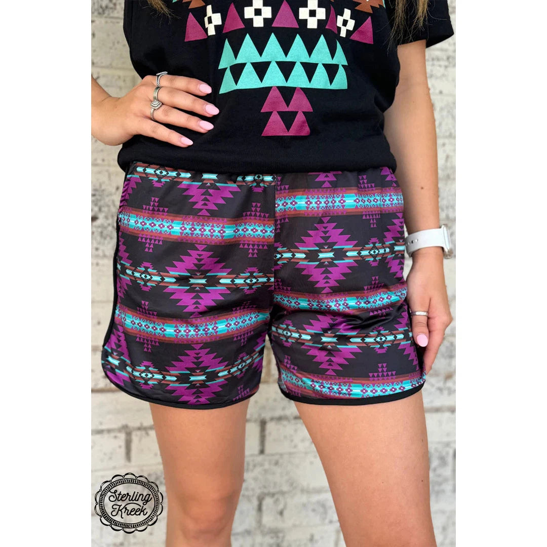 Sterling Kreek Women's Stargazing Long Shorts - Black with Aztec