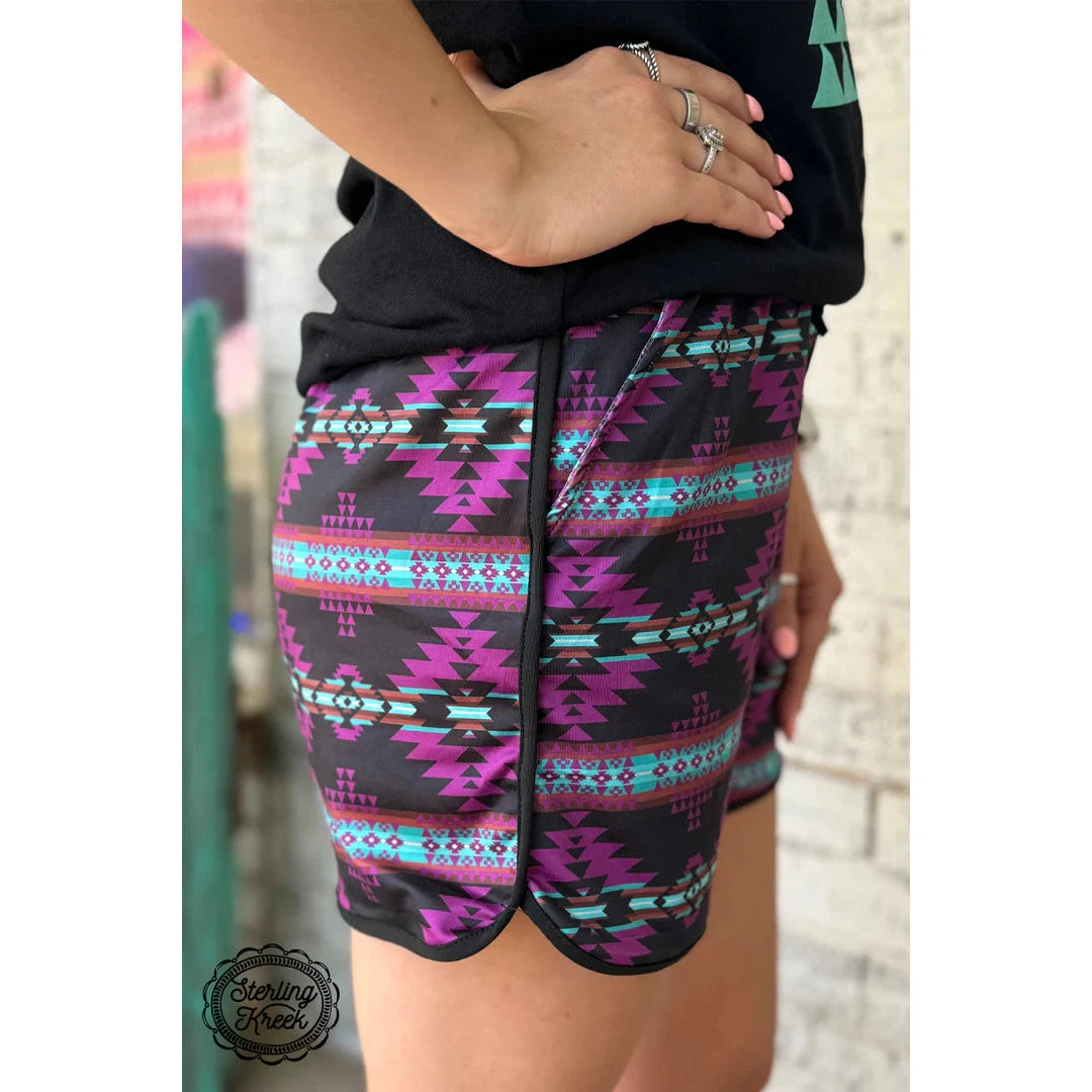 Sterling Kreek Women's Stargazing Long Shorts - Black with Aztec
