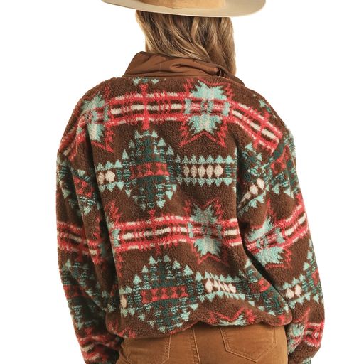 Rock & Roll Women's Aztec Sherpa Jacket - Chocolate
