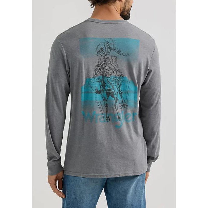 Wrangler Men's Graphic Long Sleeve T Shirt- Graphite Heather