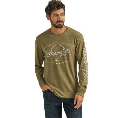 Wrangler Men's Graphic Long Sleeve T Shirt- Olive