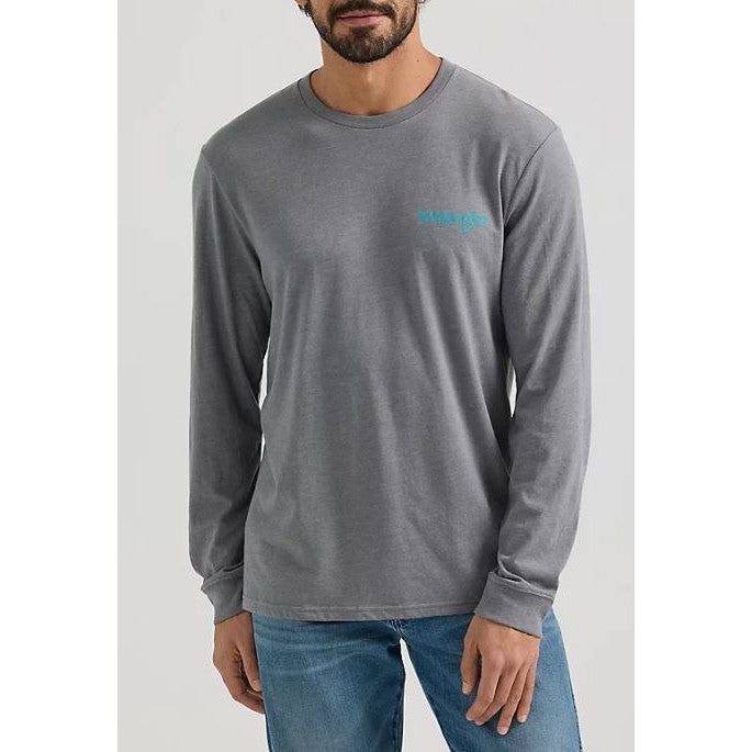 Wrangler Men's Graphic Long Sleeve T Shirt- Graphite Heather