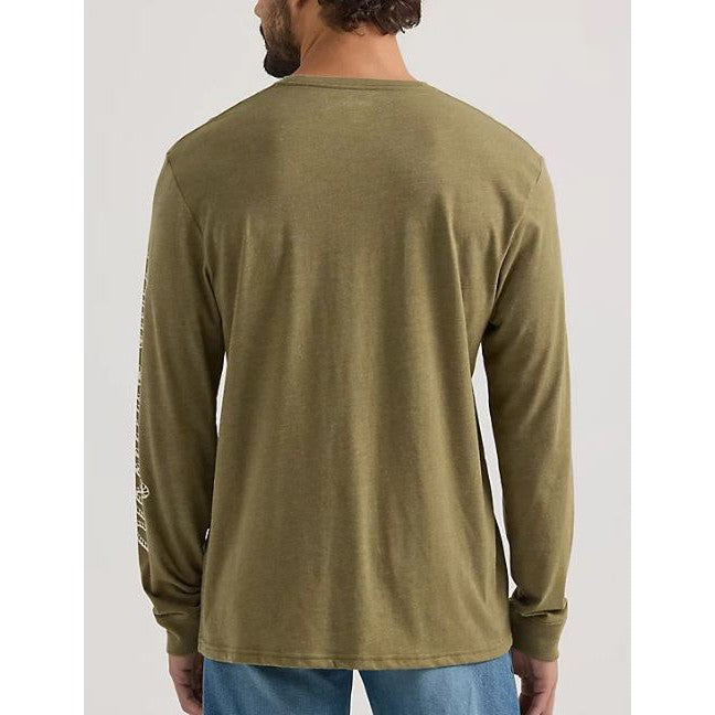 Wrangler Men's Graphic Long Sleeve T Shirt- Olive