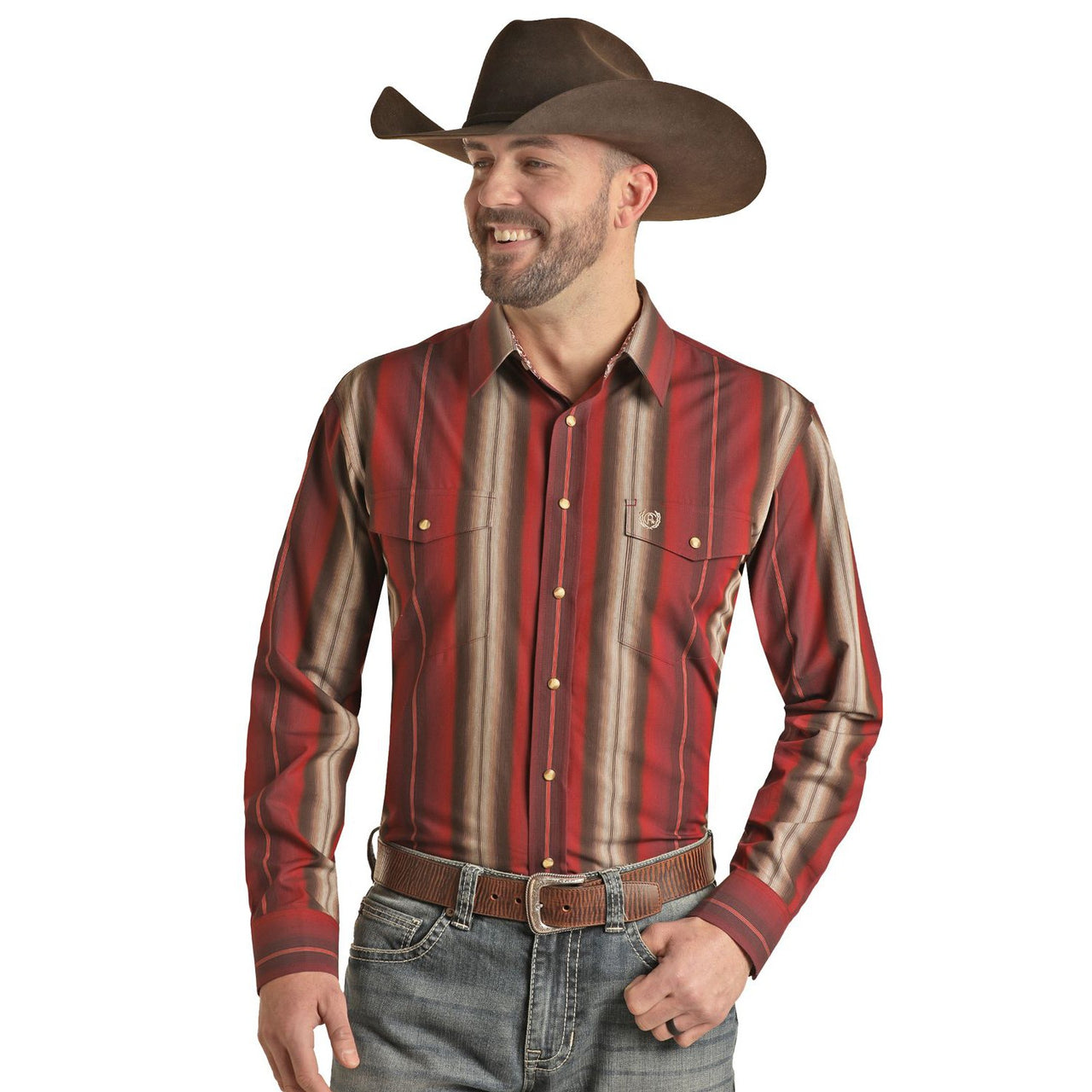 Panhandle Select Men's Long Sleeve Serape Stripe Snap Shirt - Scarlet