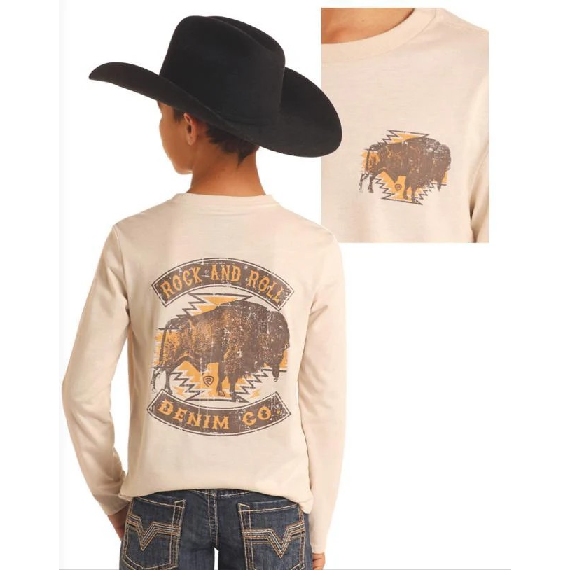 Rock & Roll Boy's Graphic Buffalo Long Sleeve Shirt - Natural