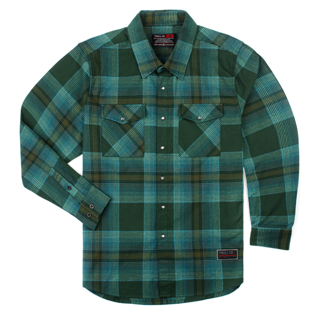 Troll Co Men's Luther Flannel Shirt - Green Gold Teal