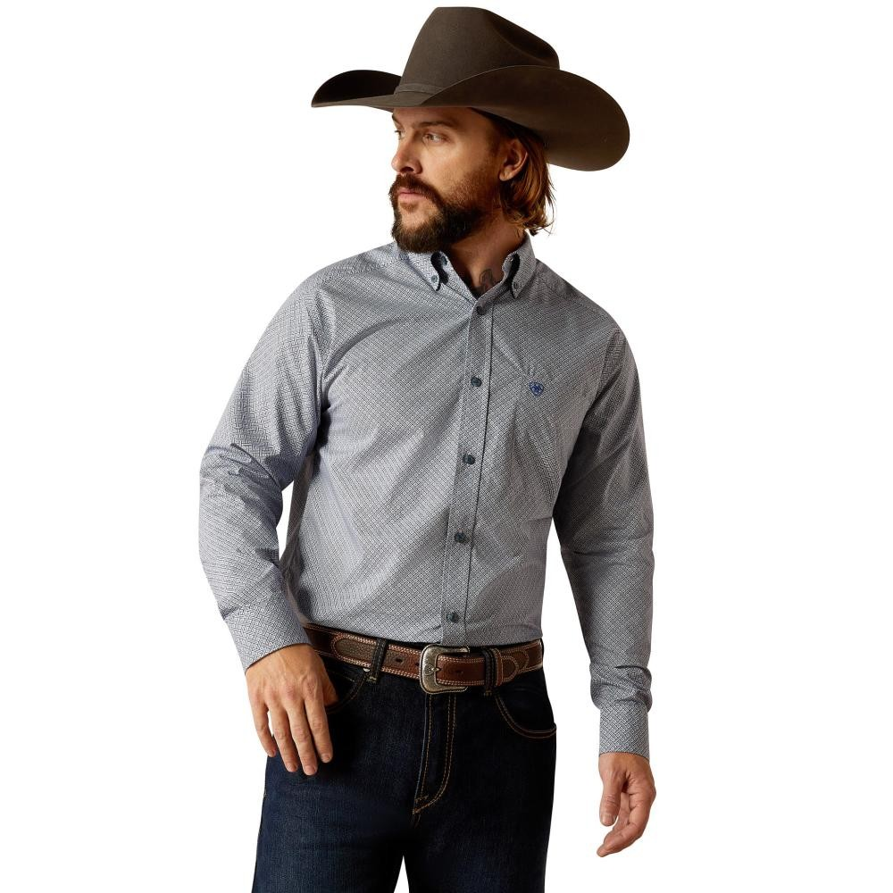 Ariat Men's Rider Fitted Long Sleeve Shirt- Light Blue