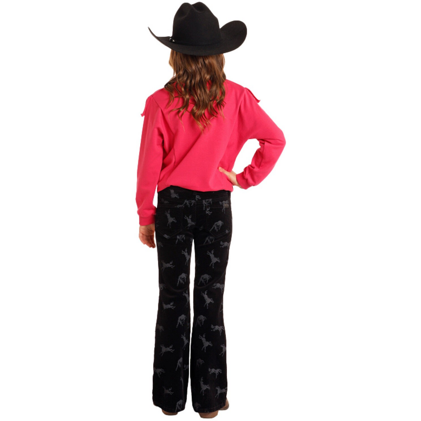 Rock & Roll Girl's Horse Print Corduroy Flare Pant - Black