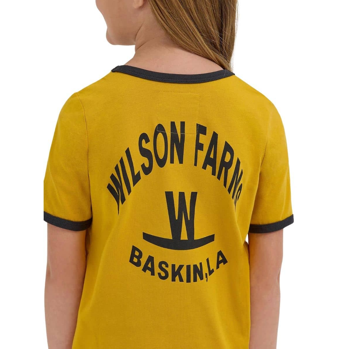 Wrangler Girl's Lainey Wilson Farms Slim Ringer Short Sleeve Tee Shirt - Nugget Gold