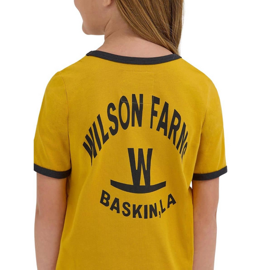 Wrangler Girl's Lainey Wilson Farms Slim Ringer Short Sleeve Tee Shirt - Nugget Gold