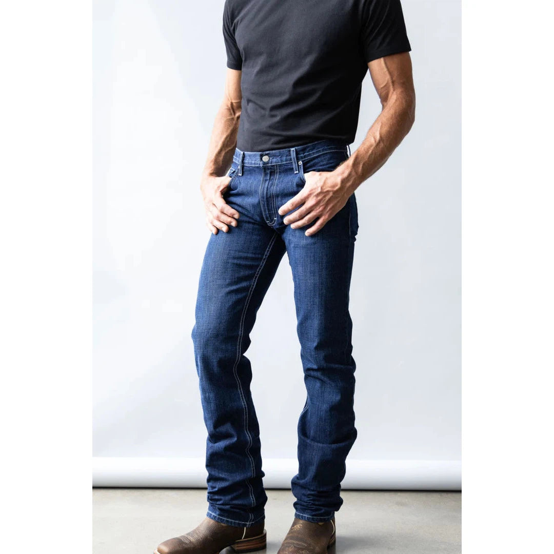 Kimes Men's Thomas Mid Low Rise Straight Bootcut Jeans - Blue