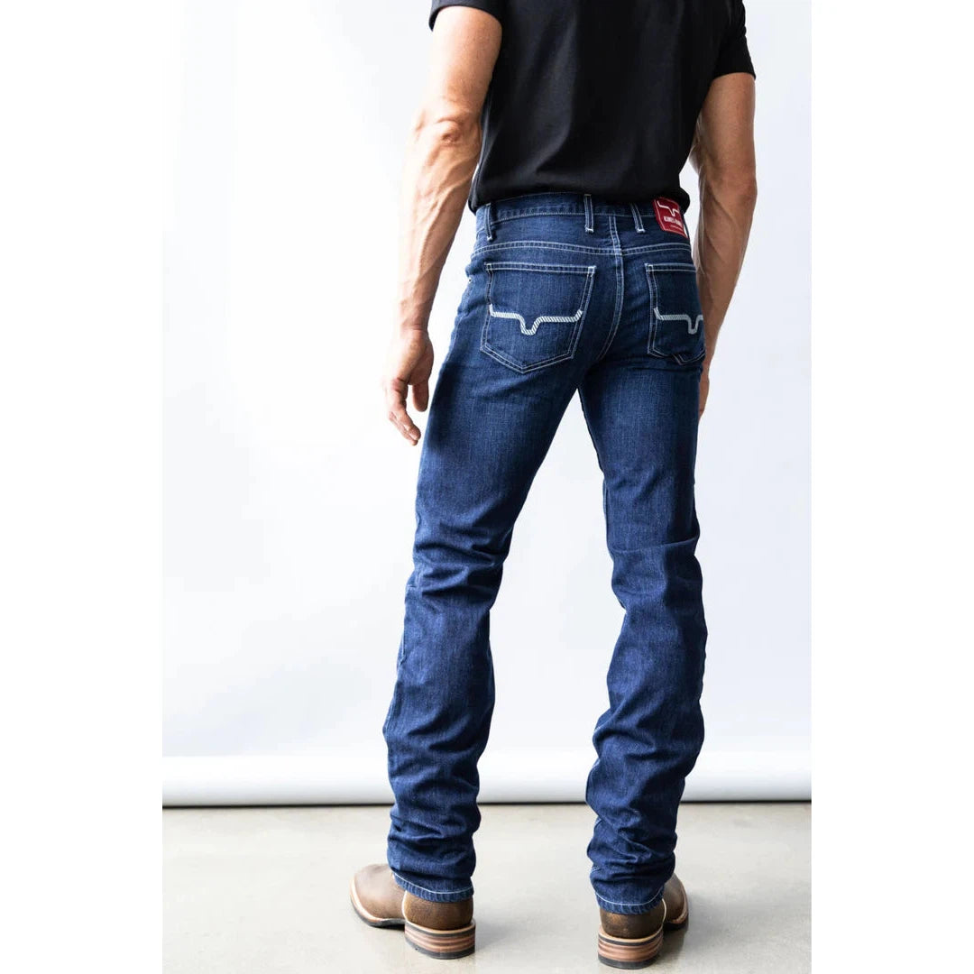 Kimes Men's Thomas Mid Low Rise Straight Bootcut Jeans - Blue