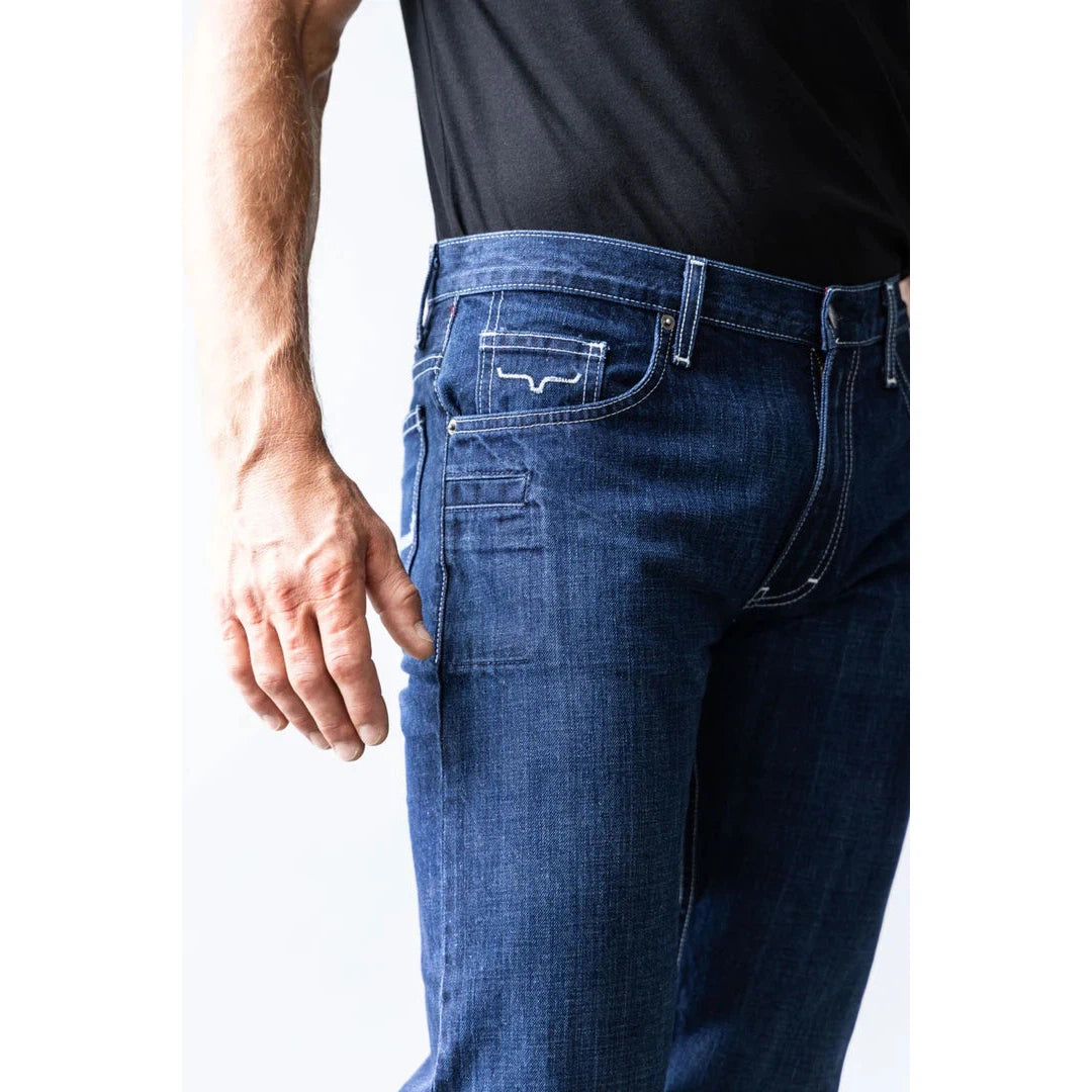 Kimes Men's Thomas Mid Low Rise Straight Bootcut Jeans - Blue