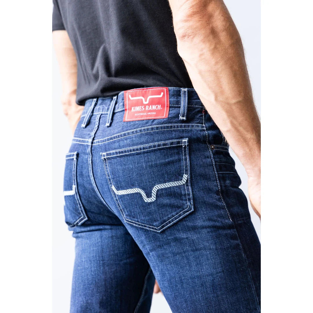 Kimes Men's Thomas Mid Low Rise Straight Bootcut Jeans - Blue