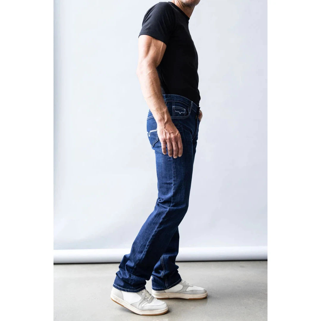 Kimes Men's Thomas Mid Low Rise Straight Bootcut Jeans - Blue
