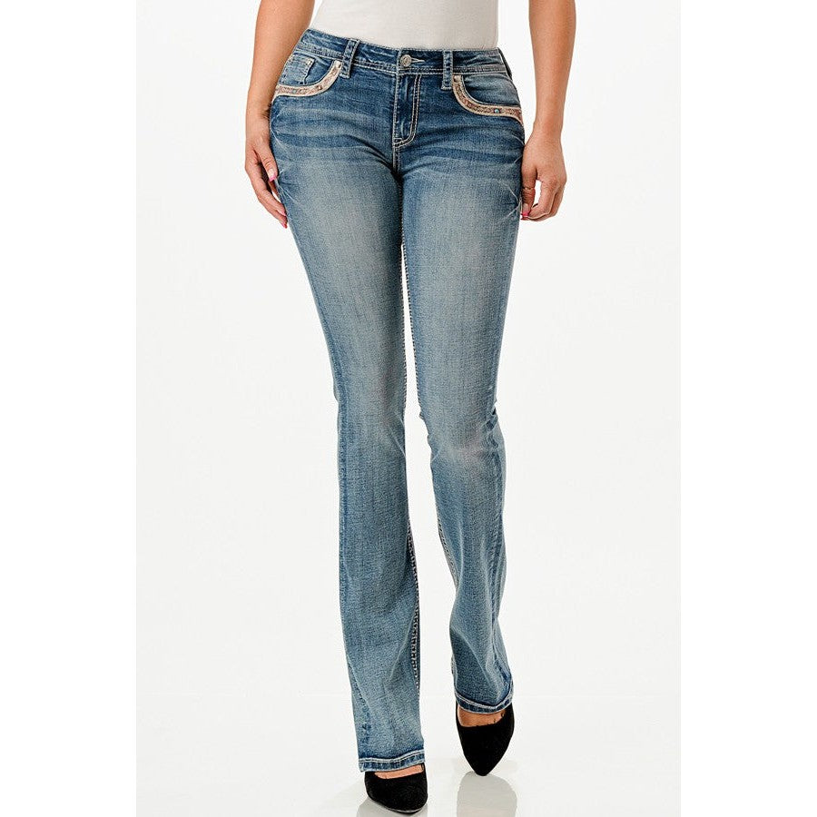 Grace in LA Women's Jeans -  Steer Head Silver