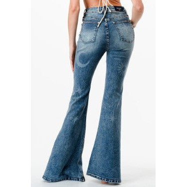 Grace in LA Women's Jeans - Split Flare - Star/Moon Print