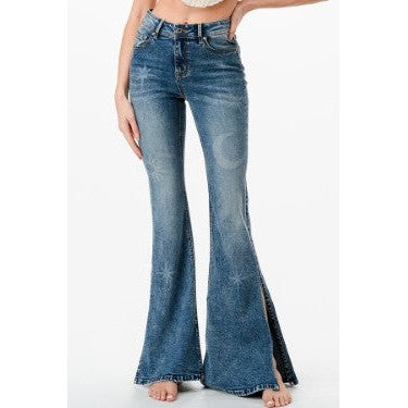 Grace in LA Women's Jeans - Split Flare - Star/Moon Print