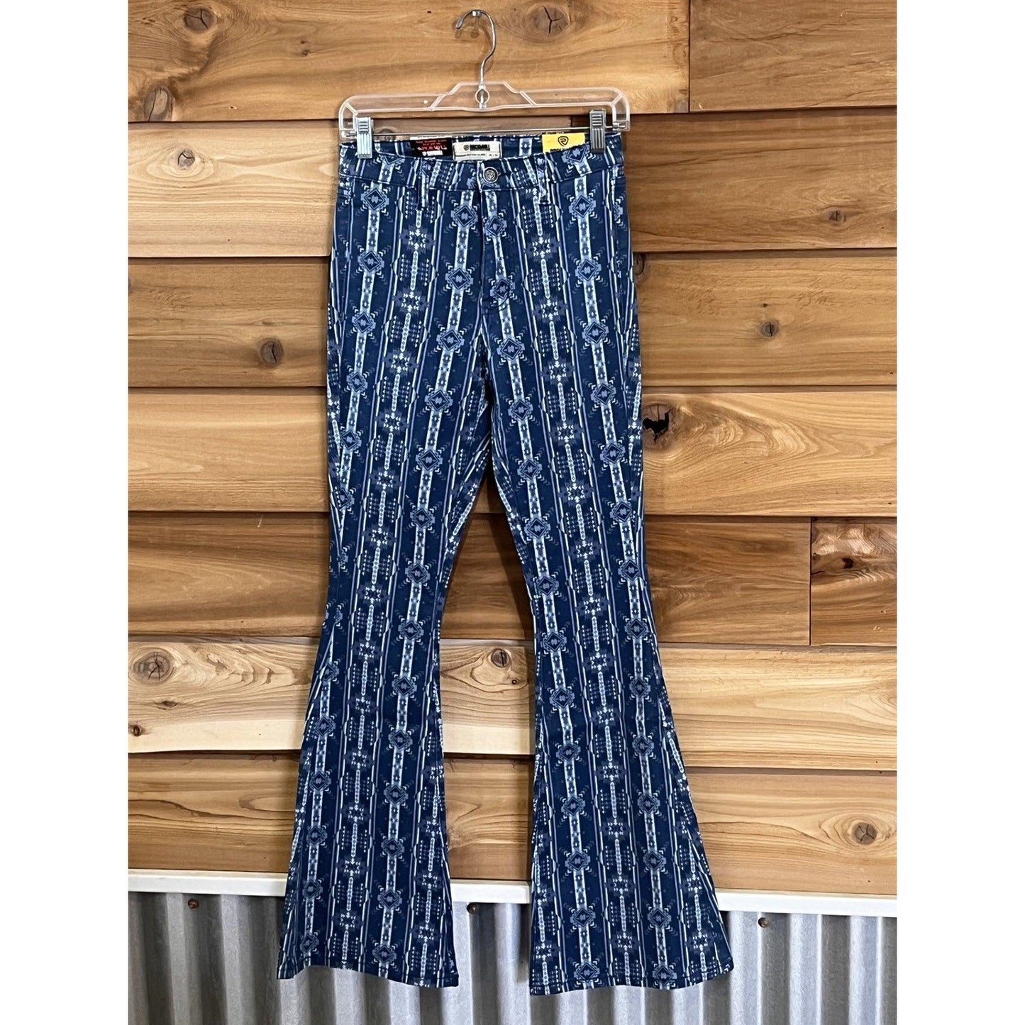 Rock & Roll Women's Aztec Button Flare Jean- Blue