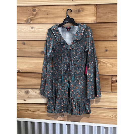 Rock & Roll Women's Floral Bell Sleeve Dress- Hunter Green