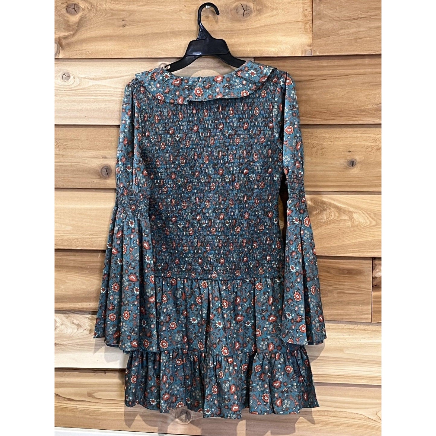 Rock & Roll Women's Floral Bell Sleeve Dress- Hunter Green