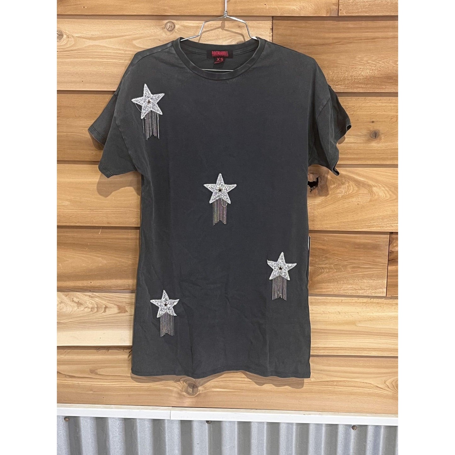 Rock & Roll Women's Rhinestone Star Tee Shirt Dress- Black