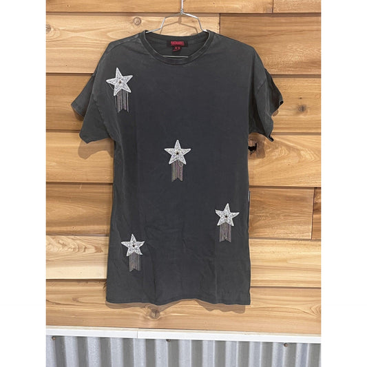 Rock & Roll Women's Rhinestone Star Tee Shirt Dress- Black