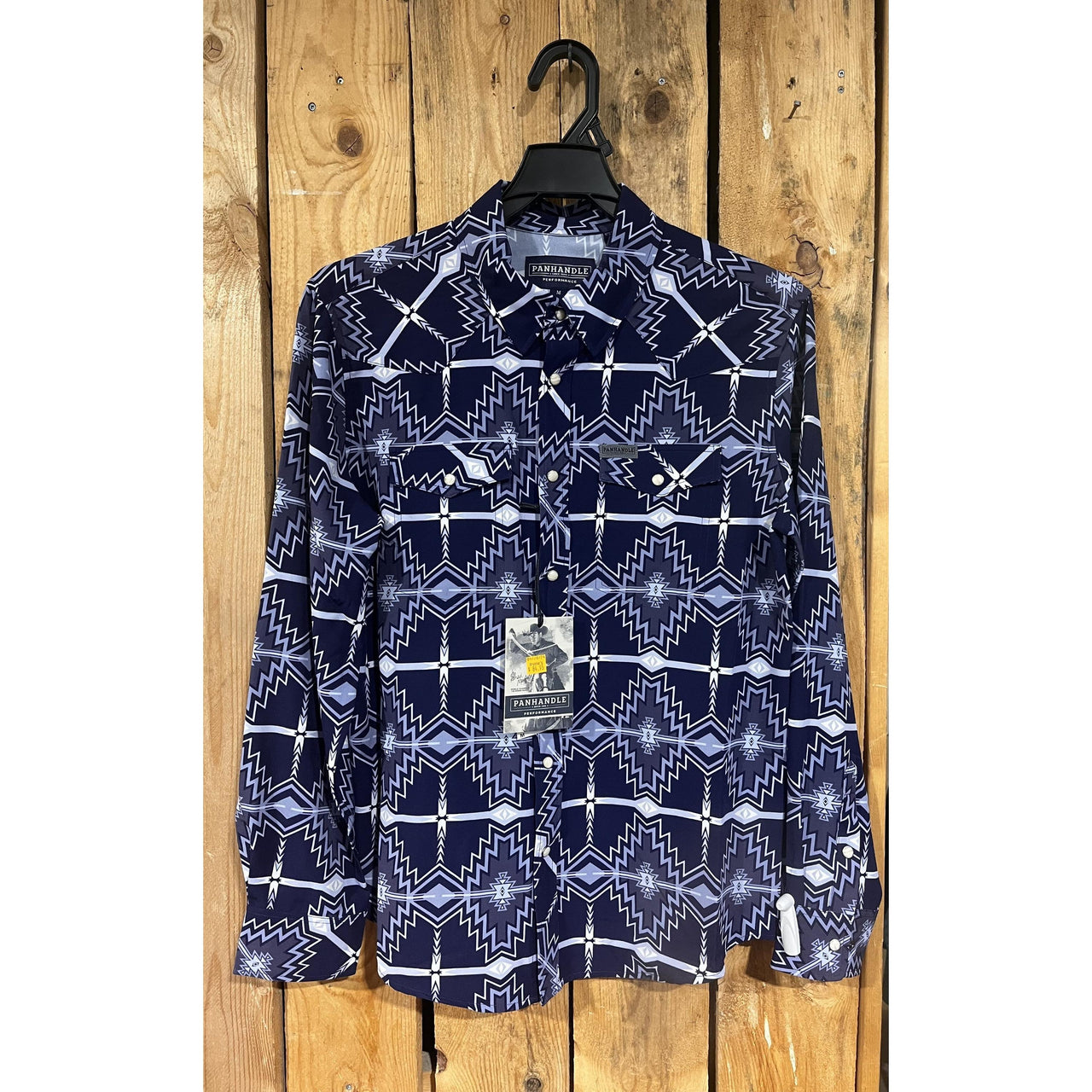 Panhandle Men's Long Sleeve Aztec Print Shirt - Blue
