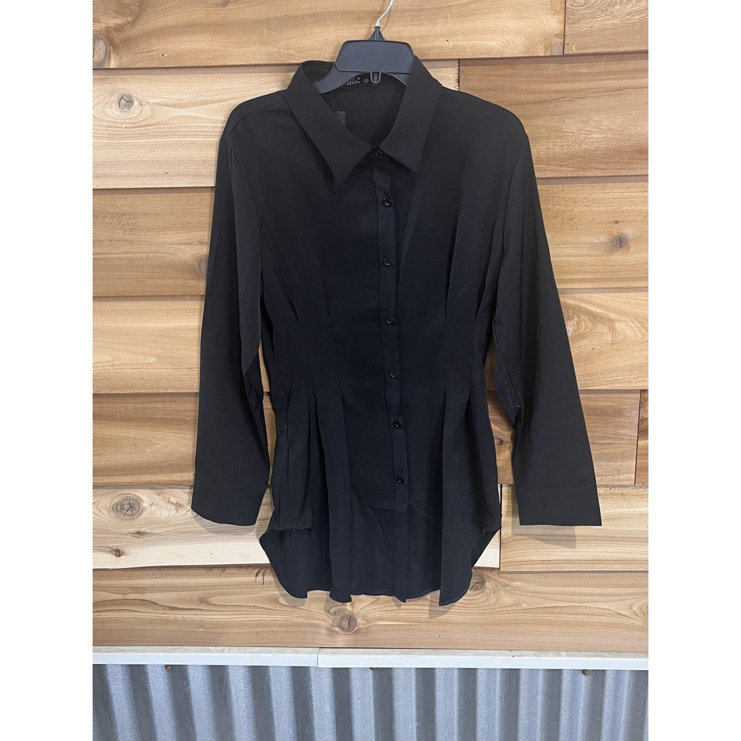 Lucky & Blessed Women's Button Down Long Sleeve Collared Corset Dress-Black