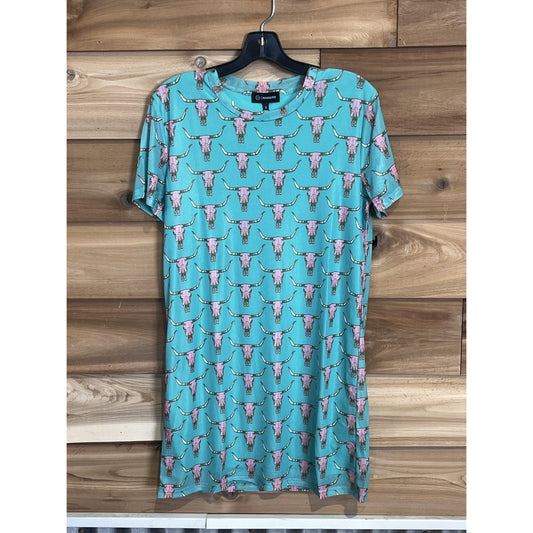 Women's Short Sleeve Mesh Sheath Dress- Cow Skull