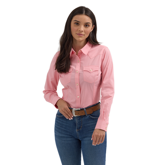Wrangler Women's Western Button Down Long Sleeve Shirt - Peony