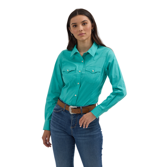Wrangler Women's ASAP Retro Long Sleeve Shirt - Bright Aqua