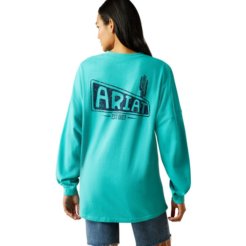 Ariat Women's Oversized Long Sleeve Tee Shirt- Blue Turquoise