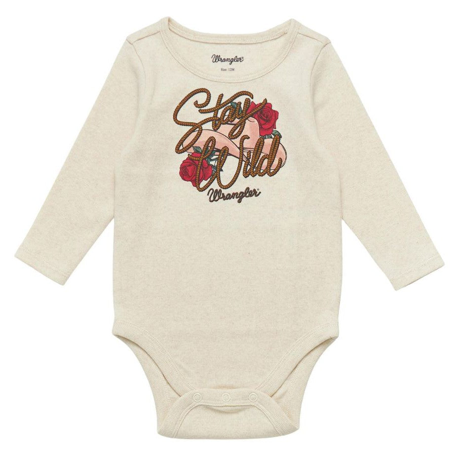 Wrangler Baby Girl Stay Wild Long Sleeve Body Suit - White