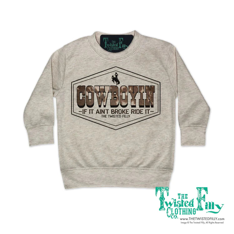 The Twisted Fill Triangle Cowboy Boys Youth Pullover - Oatmeal