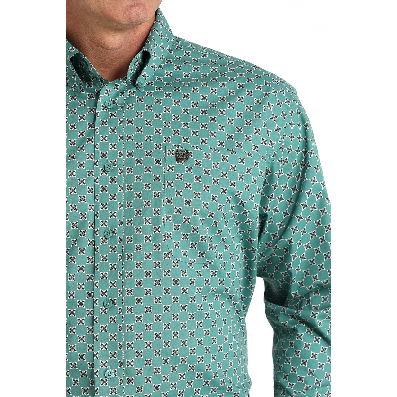 Cinch Men's Long Sleeve Geometric Print Shirt- Green